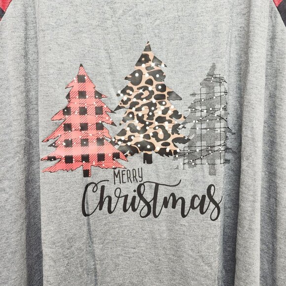 Plus Size Christmas Sweatshirt Womens Raglan Tee Buffalo Plaid & Leopard SZ 4XL - Picture 3 of 8